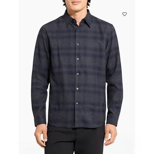 Theory Irving Flannel Shirt Mens M Charcoal Navy Plaid Button Down